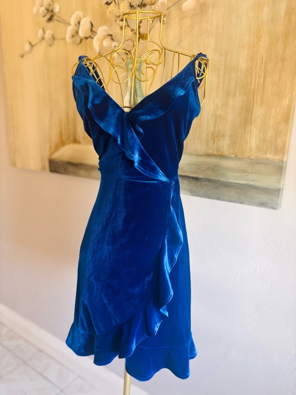Y2K DNA Couture Blue Velvet Look Ruffle Wrap Mini Dress S